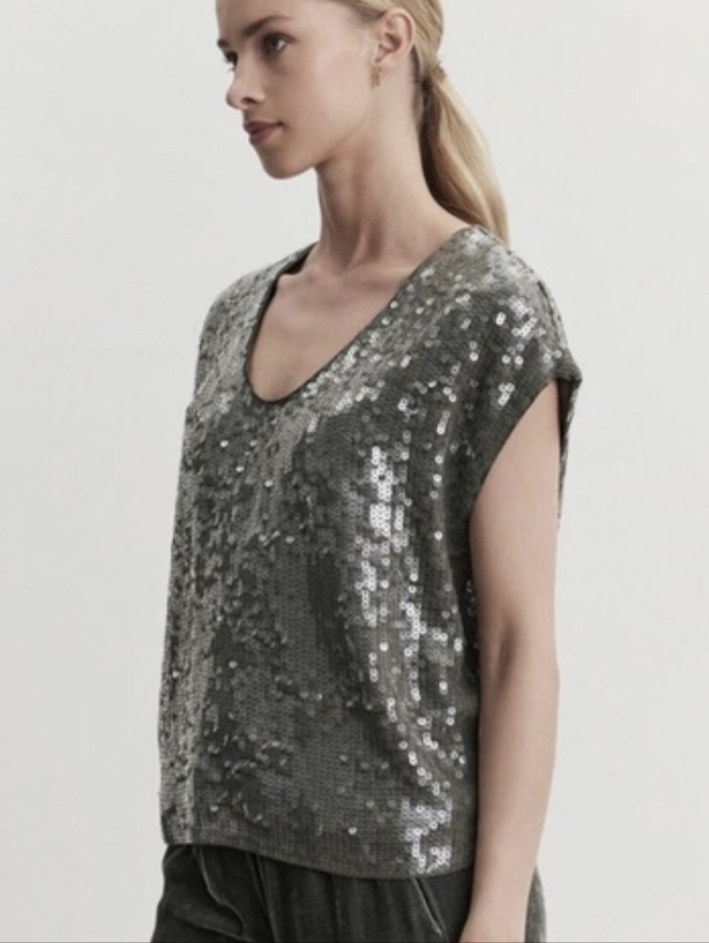 Free People Silver Sequin Top
